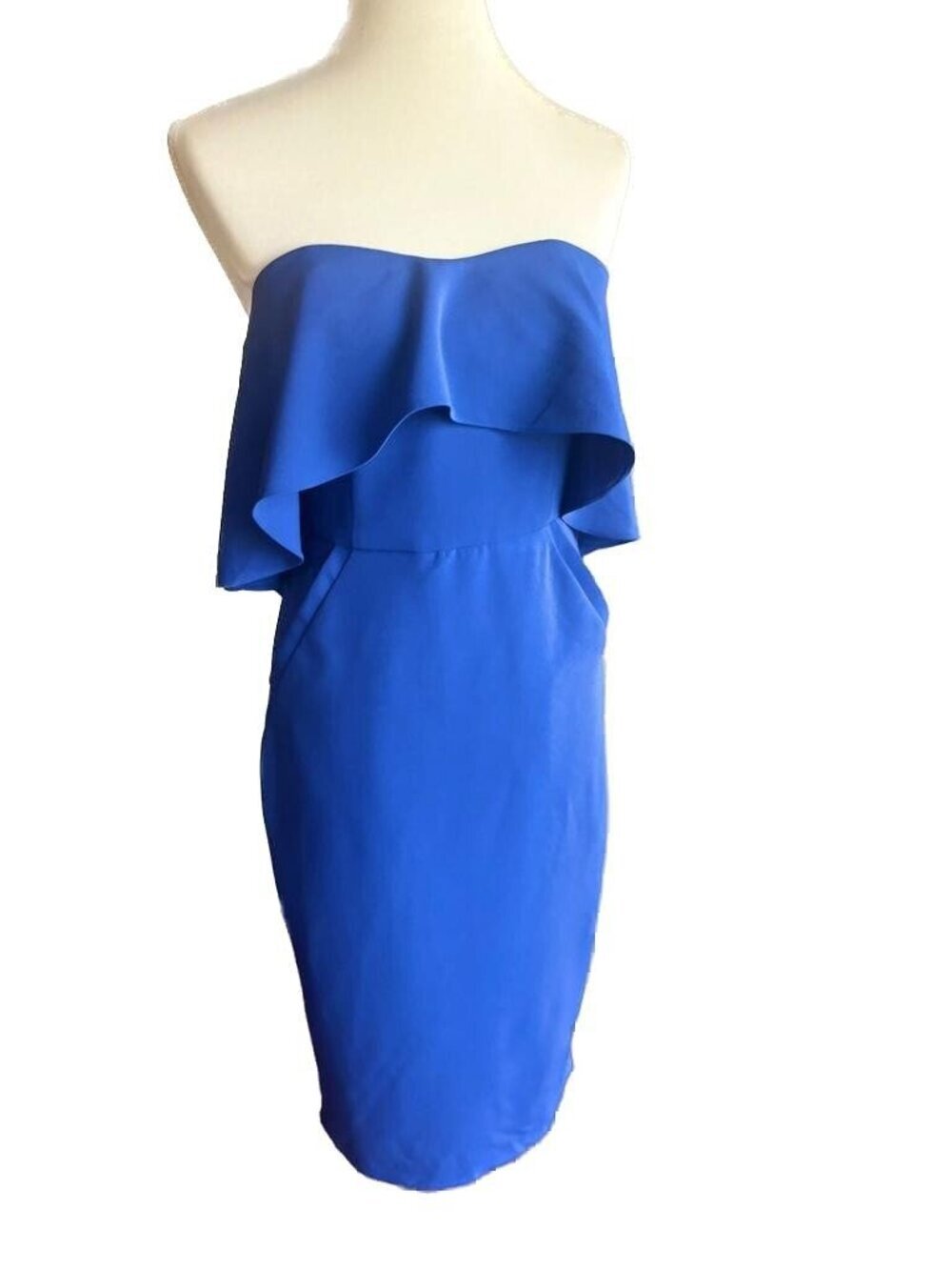 Chelsea28 Women’s Blue Surf Ruffle Strapless Stretch Crepe Sheath Dress 6 NWOT - Picture 3 of 16